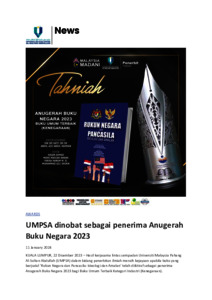 UMPSA Dinobat Sebagai Penerima Anugerah Buku Negara 2023 - UMPSA-IR